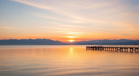 Sunset on the lake Balaton, Hungary. Long exposure.