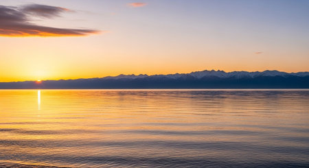 Sunset on Lake Wanaka, New Zealand. Beautiful landscape.の写真素材
