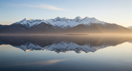 Reflection of mountains in Lake Tekapo, Canterbury, New Zealandの写真素材