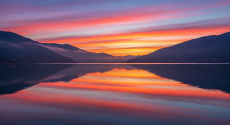 Sunset on Lake Como, Italy. Long exposure shot.の写真素材