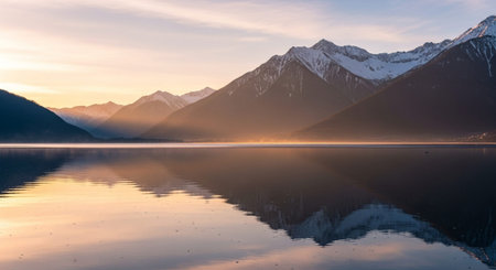 Sunrise at Wanaka lake, South Island, New Zealand.の写真素材