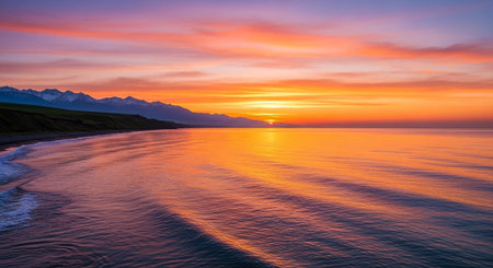 Sunset on the beach in Iceland. Panoramic view.の写真素材