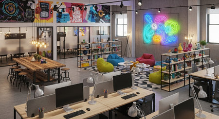 Modern Corporate Business Interior and Technology Environment.