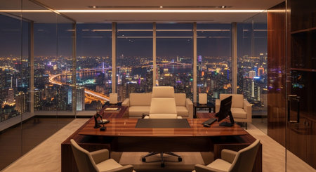 Modern Corporate Business Interior and Technology Environment.