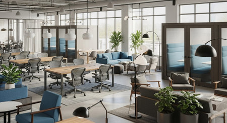 Modern Corporate Business Interior and Technology Environment.