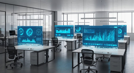 Modern Corporate Business Interior and Technology Environment.