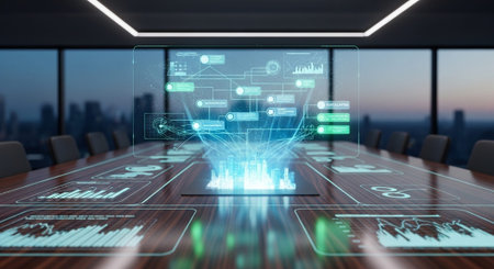Modern Corporate Business Interior and Technology Environment.