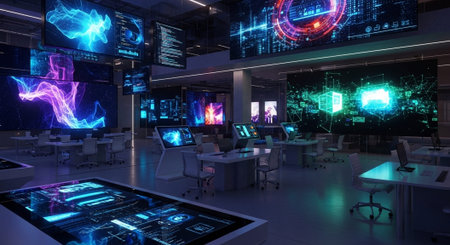 Modern Corporate Business Interior and Technology Environment.