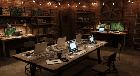 Modern Corporate Business Interior and Technology Environment.