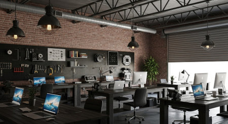 Modern Corporate Business Interior and Technology Environment.