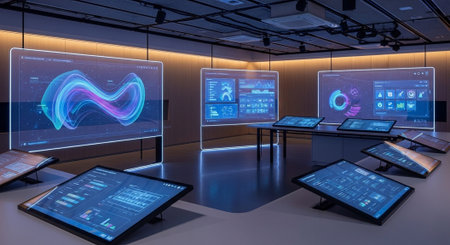 Modern Corporate Business Interior and Technology Environment.