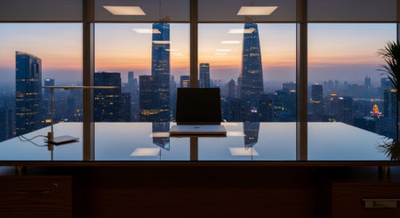 Modern Corporate Business Interior and Technology Environment.