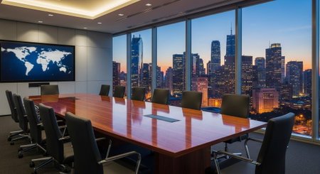 Modern Corporate Business Interior and Technology Environment.