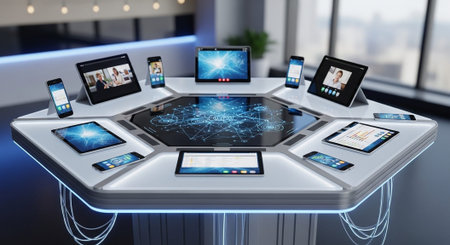 Modern Corporate Business Interior and Technology Environment.