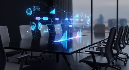 Modern Corporate Business Interior and Technology Environment.