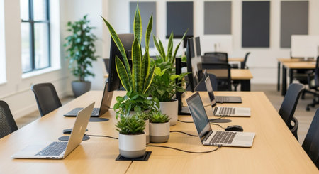 Modern Corporate Business Interior and Technology Environment.