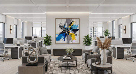 Modern Corporate Business Interior and Technology Environment.