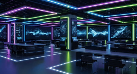 Modern Corporate Business Interior and Technology Environment.