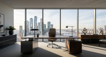 Modern Corporate Business Interior and Technology Environment.