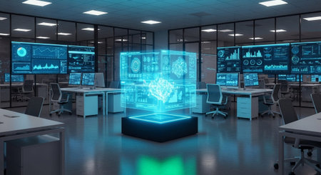 Modern Corporate Business Interior and Technology Environment.