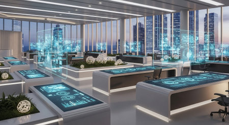 Modern Corporate Business Interior and Technology Environment.