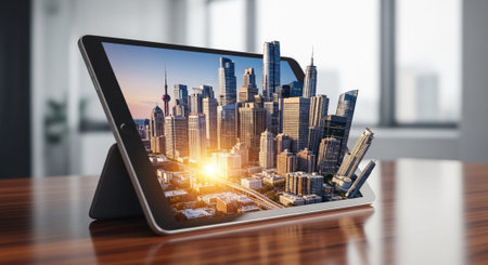 Modern Corporate Business Interior and Technology Environment.
