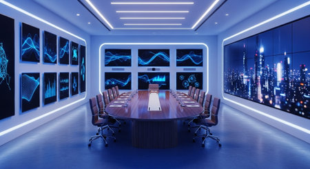 Modern Corporate Business Interior and Technology Environment.