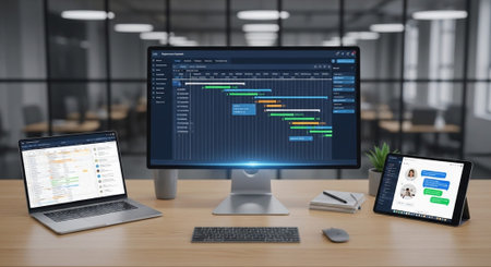 Modern Corporate Business Interior and Technology Environment.