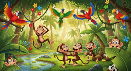 Cute Animal Cartoon Nature Scene.の写真素材