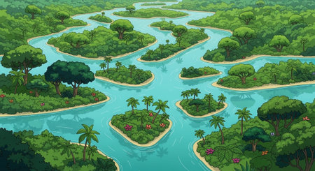 Cute Animal Cartoon Nature Scene.