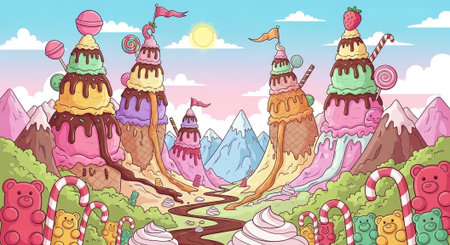 Cute Animal Cartoon Nature Scene.の写真素材