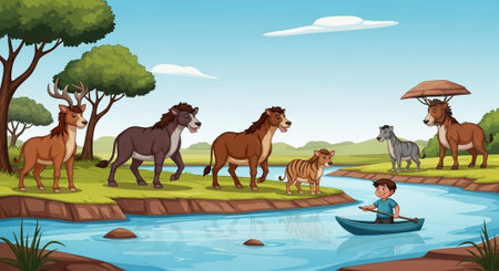 Cute Animal Cartoon Nature Scene.の写真素材