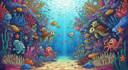 Cute Animal Cartoon Nature Scene.の写真素材