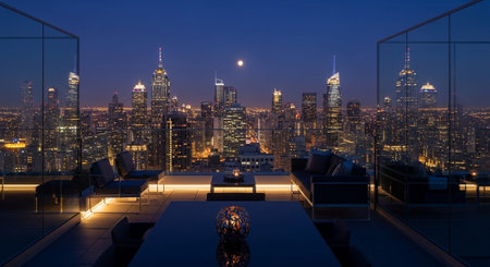 Luxury award ceremony stage background with golden spotlights, red carpet, crown, podium and elegant theater lighting.の写真素材