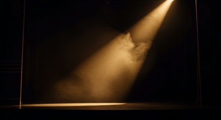 Luxury award ceremony stage background with golden spotlights, red carpet, crown, podium and elegant theater lighting.の写真素材