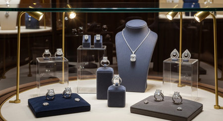 Luxury award ceremony stage background with golden spotlights, red carpet, crown, podium and elegant theater lighting.の写真素材