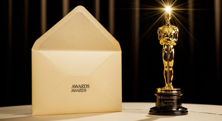 Luxury award ceremony stage background with golden spotlights, red carpet, crown, podium and elegant...