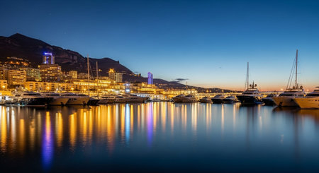 Luxury award ceremony stage background with golden spotlights, red carpet, crown, podium and elegant theater lighting.の写真素材