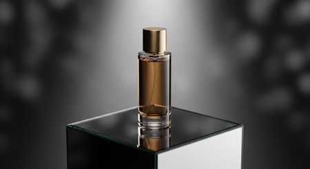 Luxury award ceremony stage background with golden spotlights, red carpet, crown, podium and elegant theater lighting.の写真素材