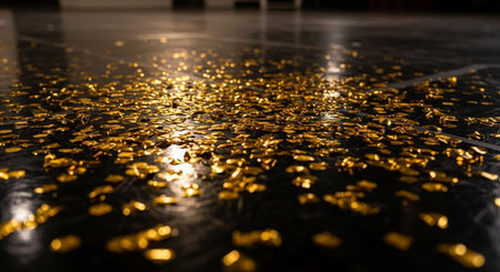 Luxury award ceremony stage background with golden spotlights, red carpet, crown, podium and elegant theater lighting.の写真素材