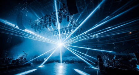 Luxury award ceremony stage background with golden spotlights, red carpet, crown, podium and elegant...