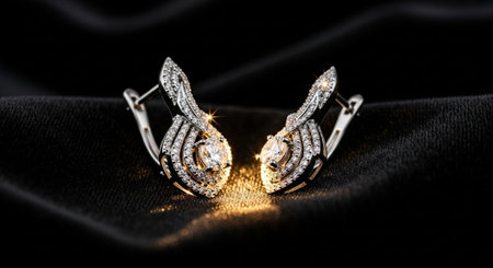 Luxury award ceremony stage background with golden spotlights, red carpet, crown, podium and elegant theater lighting.の写真素材