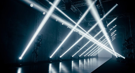 Luxury award ceremony stage background with golden spotlights, red carpet, crown, podium and elegant...