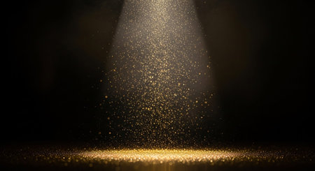 Luxury award ceremony stage background with golden spotlights, red carpet, crown, podium and elegant...