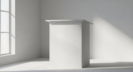 Luxury award ceremony stage background with golden spotlights, red carpet, crown, podium and elegant theater lighting.の写真素材