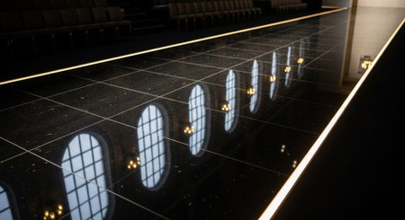 Luxury award ceremony stage background with golden spotlights, red carpet, crown, podium and elegant...