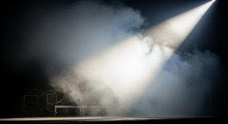 Luxury award ceremony stage background with golden spotlights, red carpet, crown, podium and elegant...