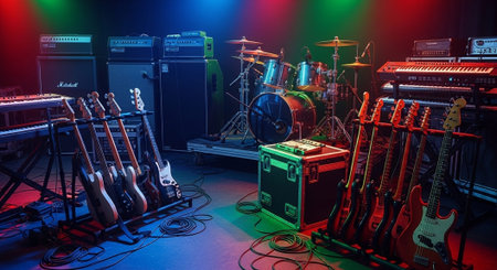 Luxury award ceremony stage background with golden spotlights, red carpet, crown, podium and elegant theater lighting.の写真素材