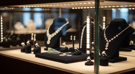 Luxury award ceremony stage background with golden spotlights, red carpet, crown, podium and elegant theater lighting.の写真素材