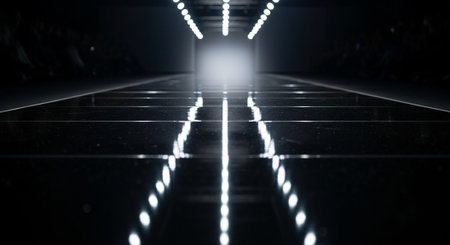 Luxury award ceremony stage background with golden spotlights, red carpet, crown, podium and elegant...